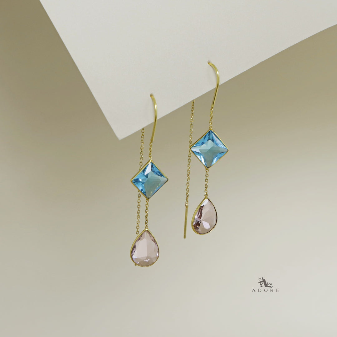 Glossy Diamond And Drop Needle And Thread Earring