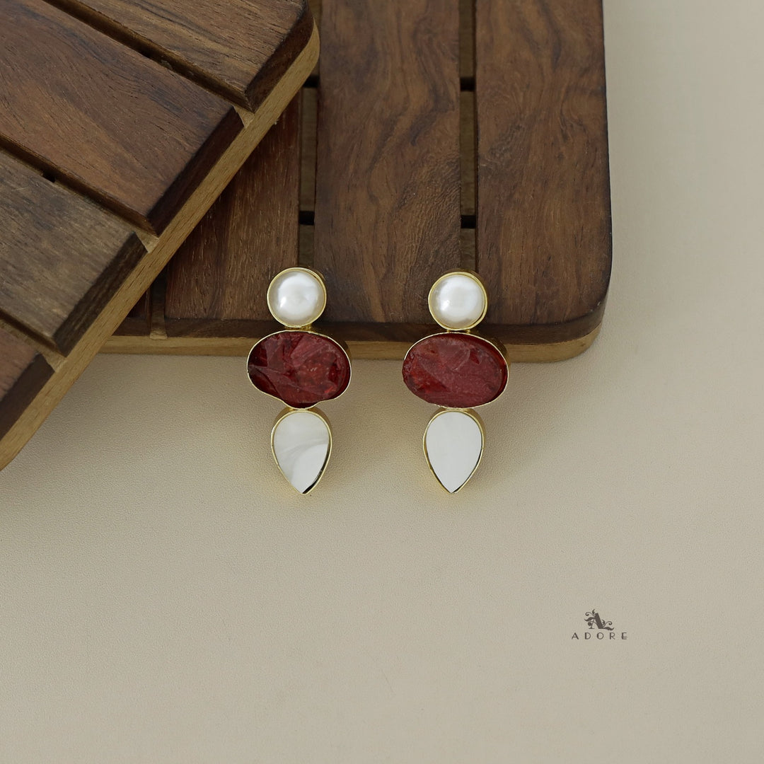 Oval Dyed Stone MOP + Pearl Earring