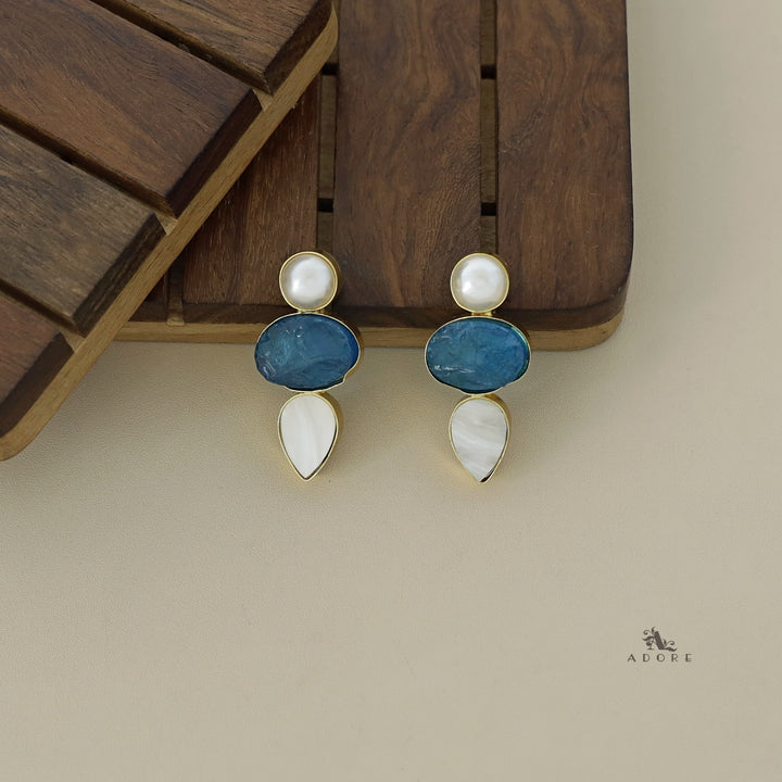 Oval Dyed Stone MOP + Pearl Earring