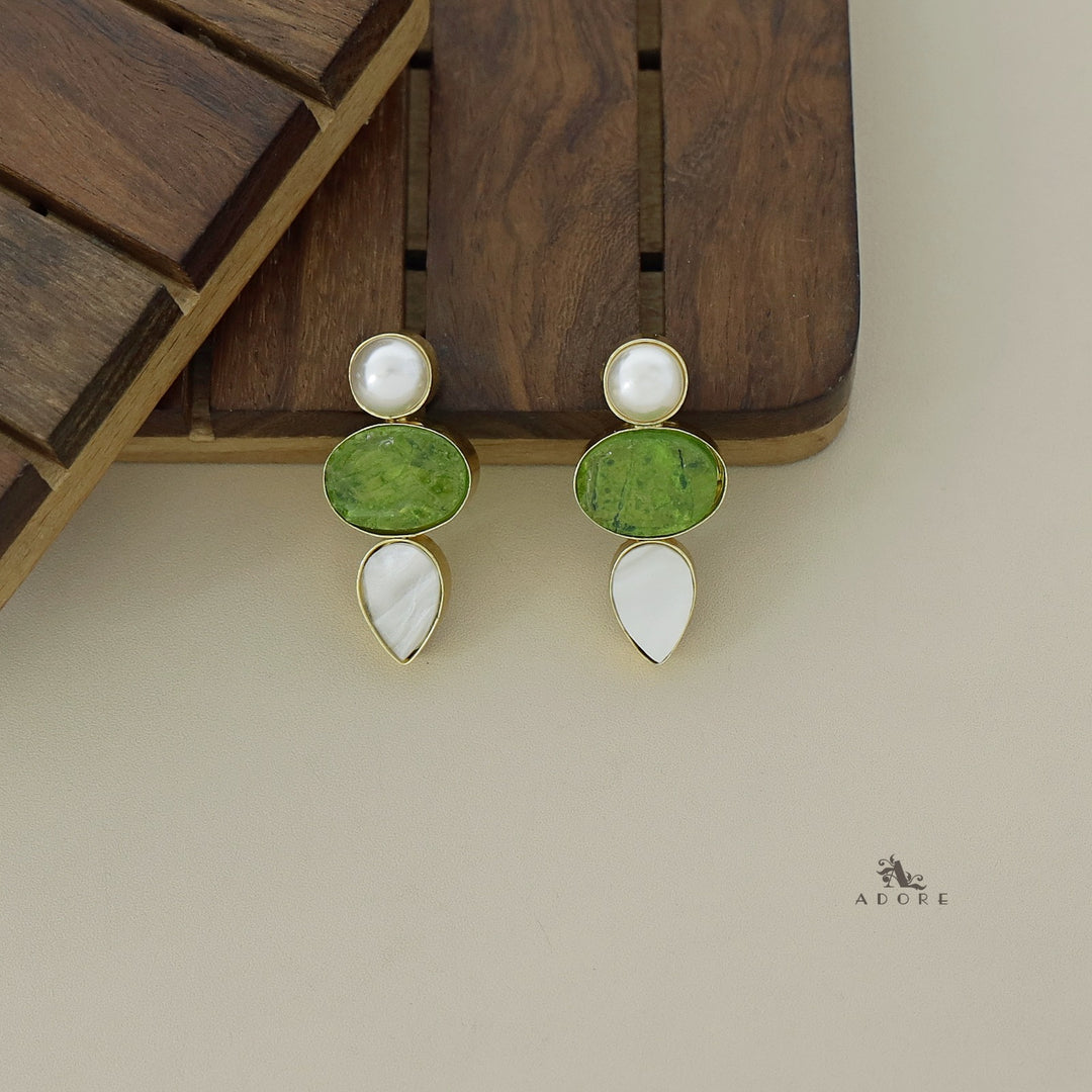 Oval Dyed Stone MOP + Pearl Earring