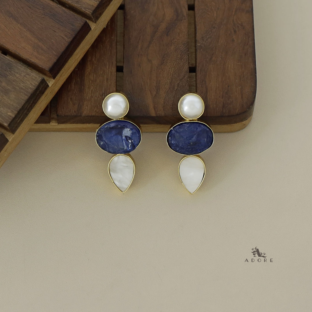 Oval Dyed Stone MOP + Pearl Earring