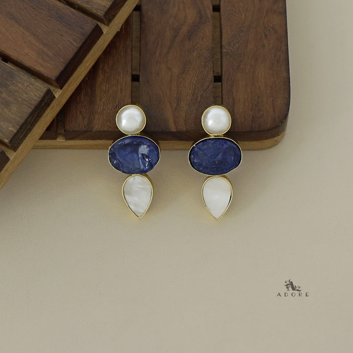 Oval Dyed Stone MOP + Pearl Earring