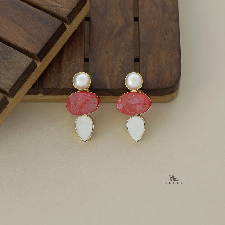 Oval Dyed Stone MOP + Pearl Earring