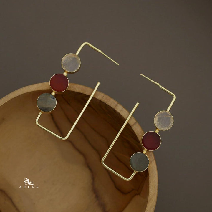 Alma Tri Raw Stone Rectangle Earring