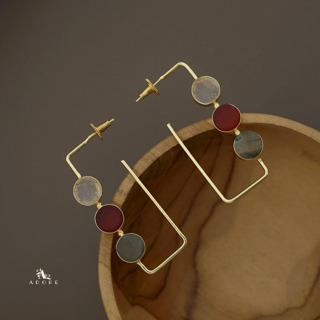 Alma Tri Raw Stone Rectangle Earring