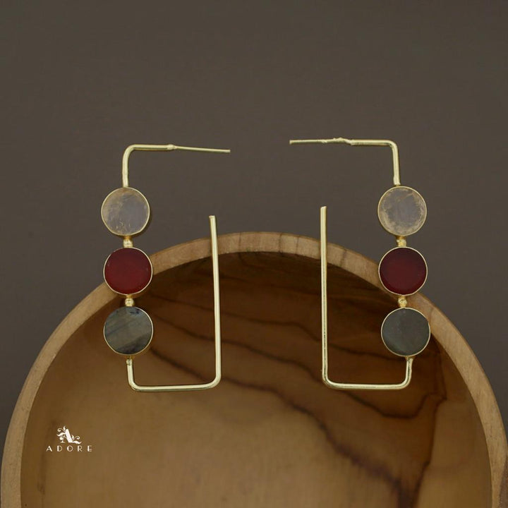 Alma Tri Raw Stone Rectangle Earring