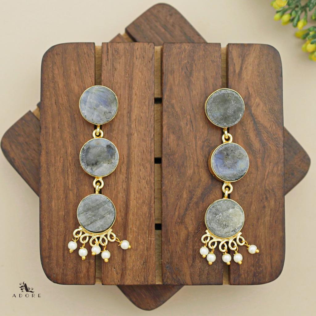 Three Step Raw Stone Earrings