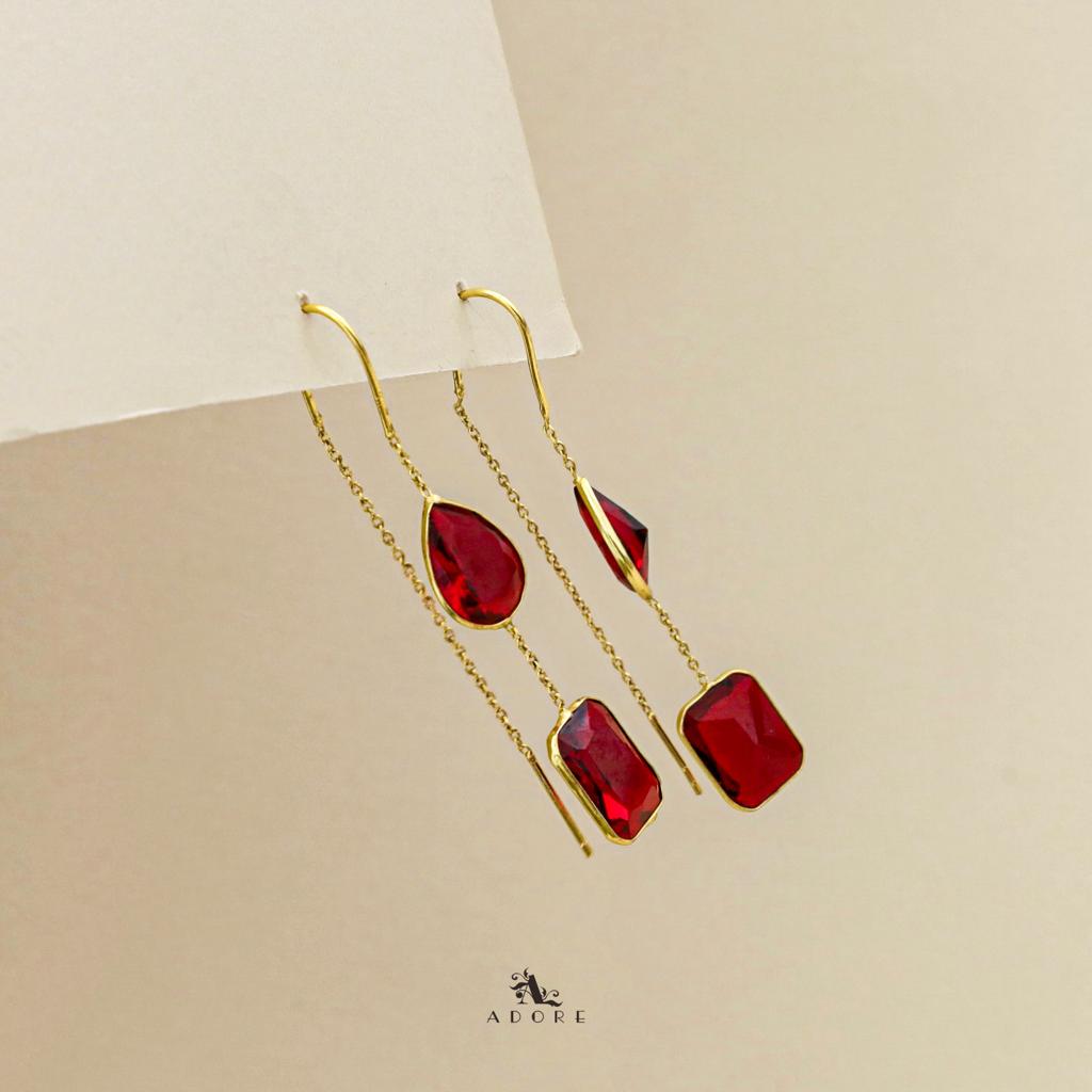 Glossy Drop And Rectangle Needle And Thread Earring