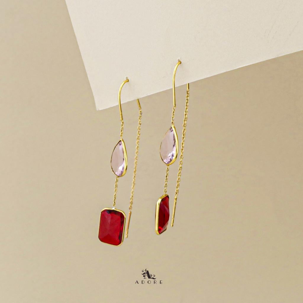 Glossy Drop And Rectangle Needle And Thread Earring