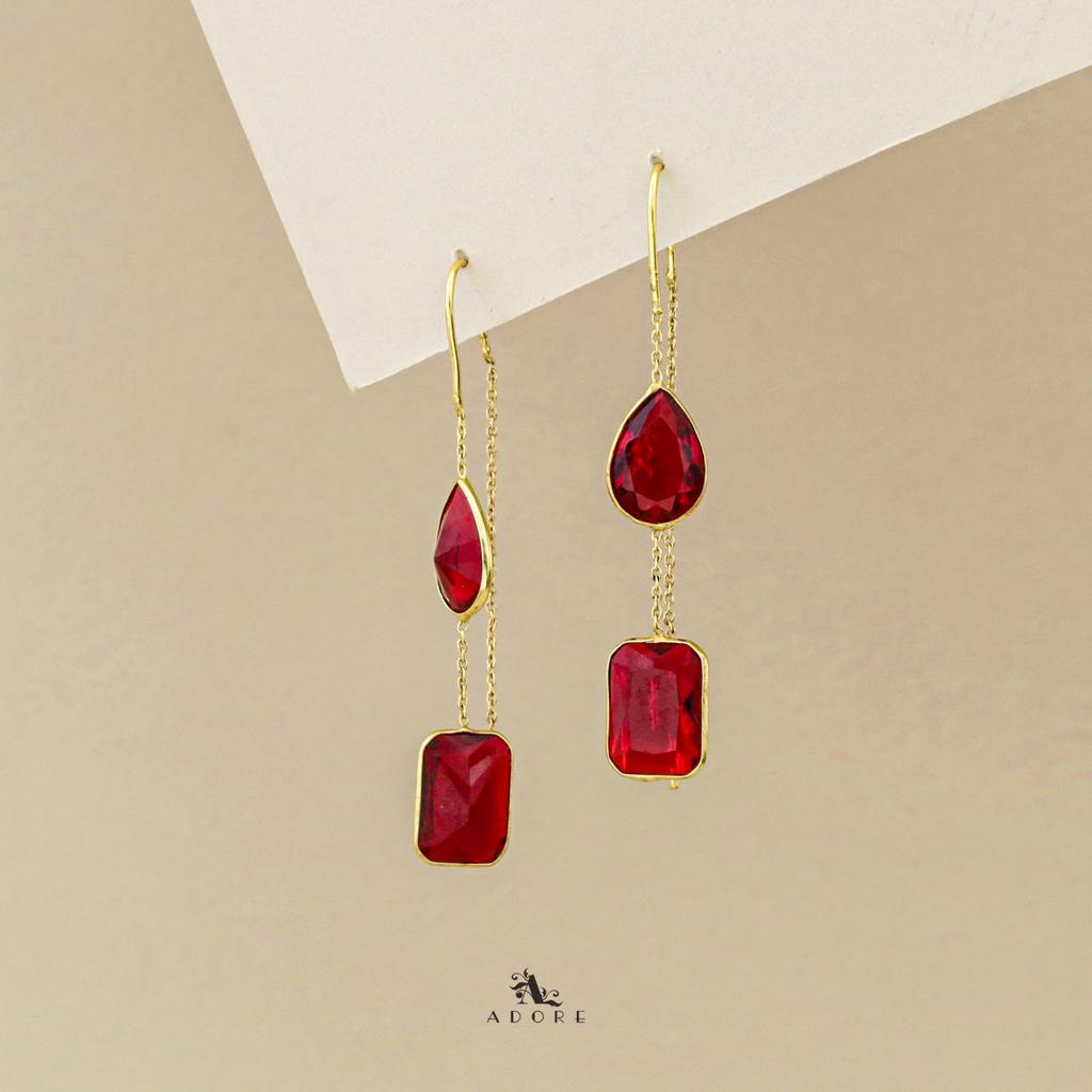 Glossy Drop And Rectangle Needle And Thread Earring