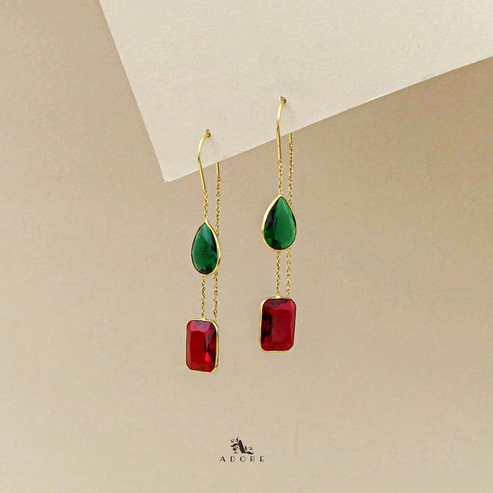 Glossy Drop And Rectangle Needle And Thread Earring