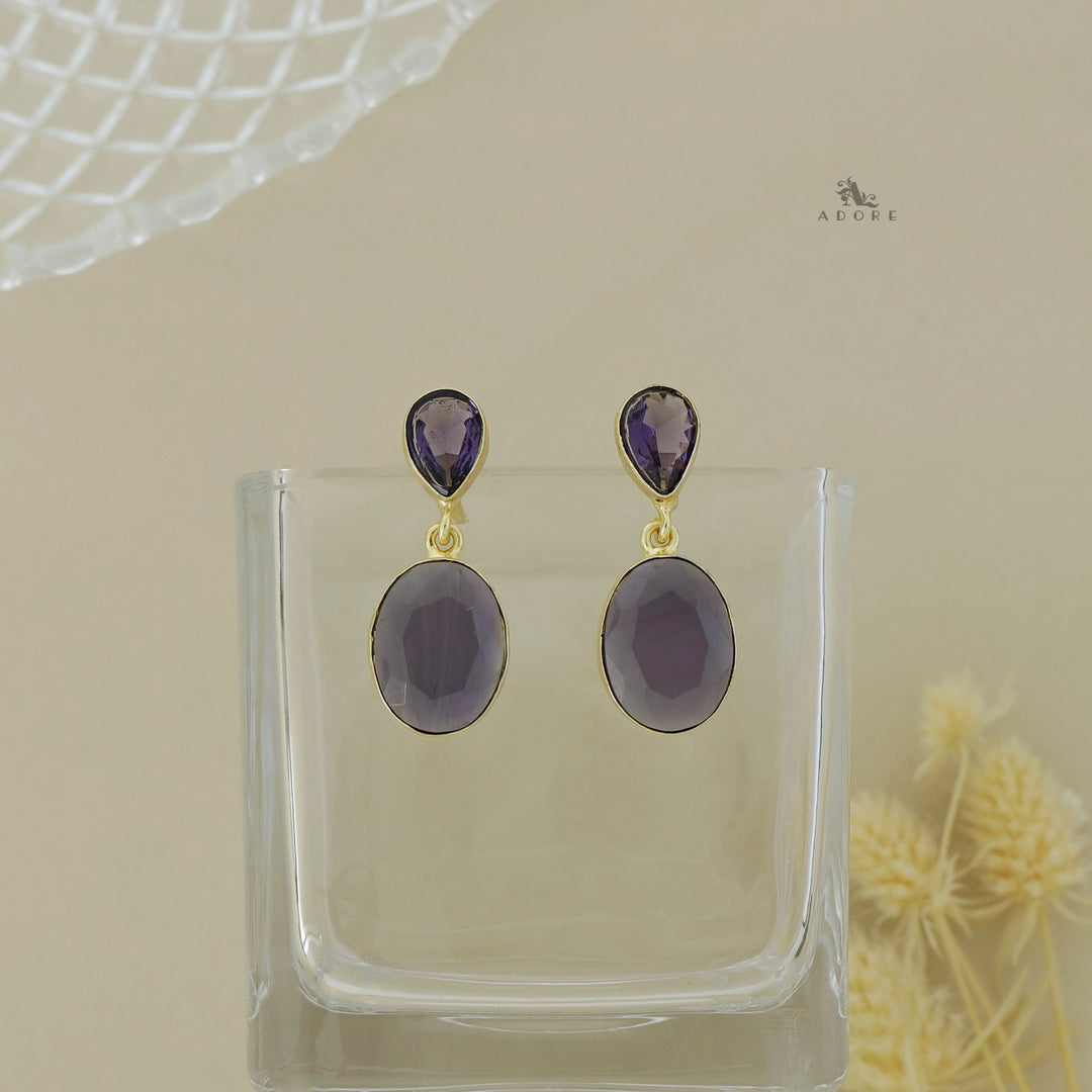 Glossy Drop and Oval Stone Earring