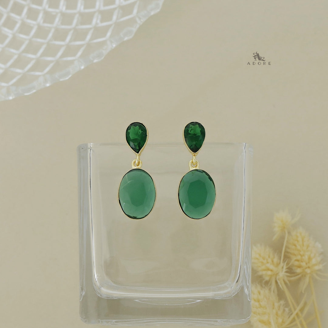 Glossy Drop and Oval Stone Earring