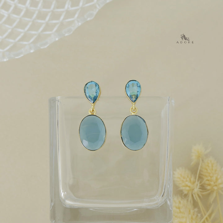 Glossy Drop and Oval Stone Earring