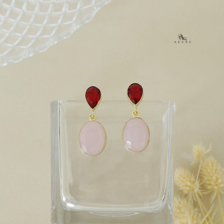 Glossy Drop and Oval Stone Earring