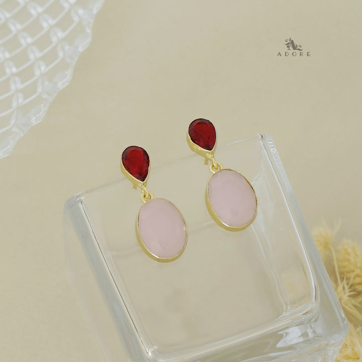 Glossy Drop and Oval Stone Earring