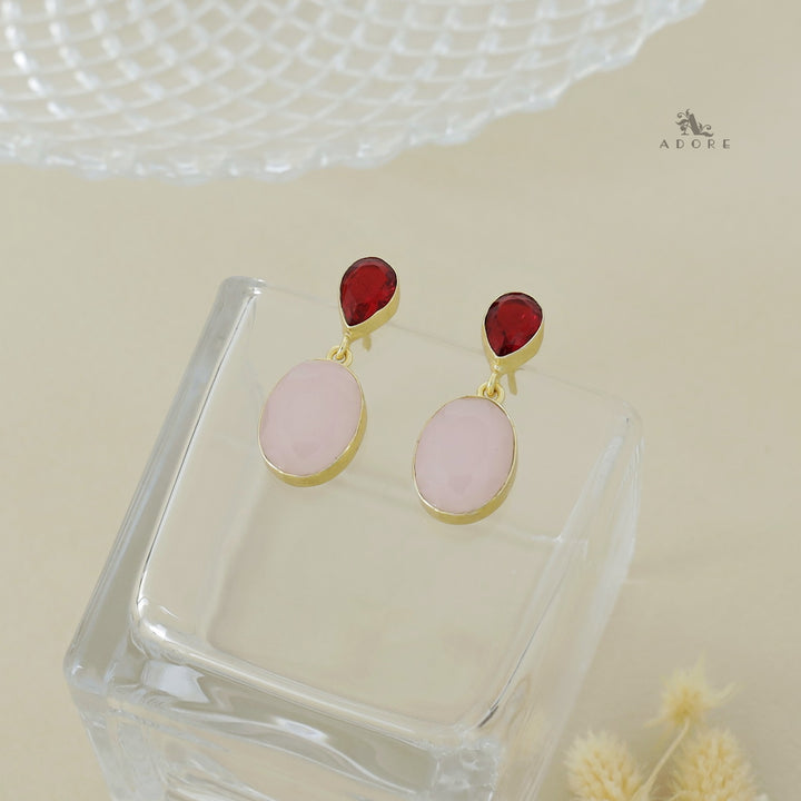 Glossy Drop and Oval Stone Earring