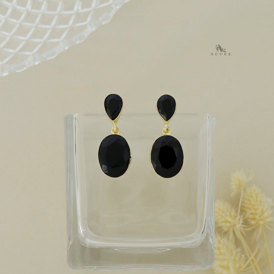 Glossy Drop and Oval Stone Earring