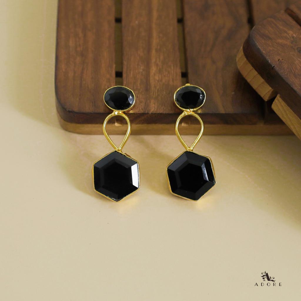 Glossy Oval Drop Hexagon Earring