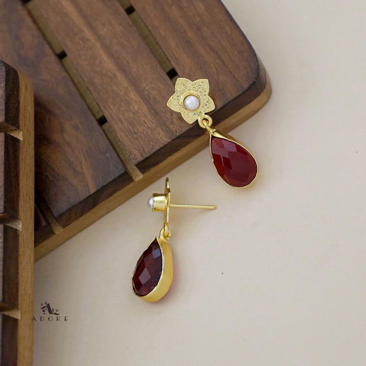 Textured Glossy Floral Rain Drop Earring