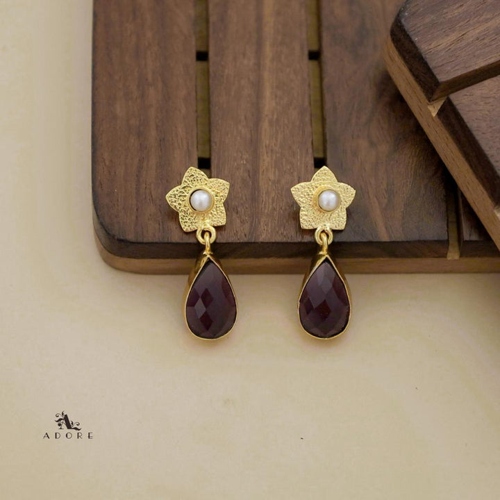 Textured Glossy Floral Rain Drop Earring