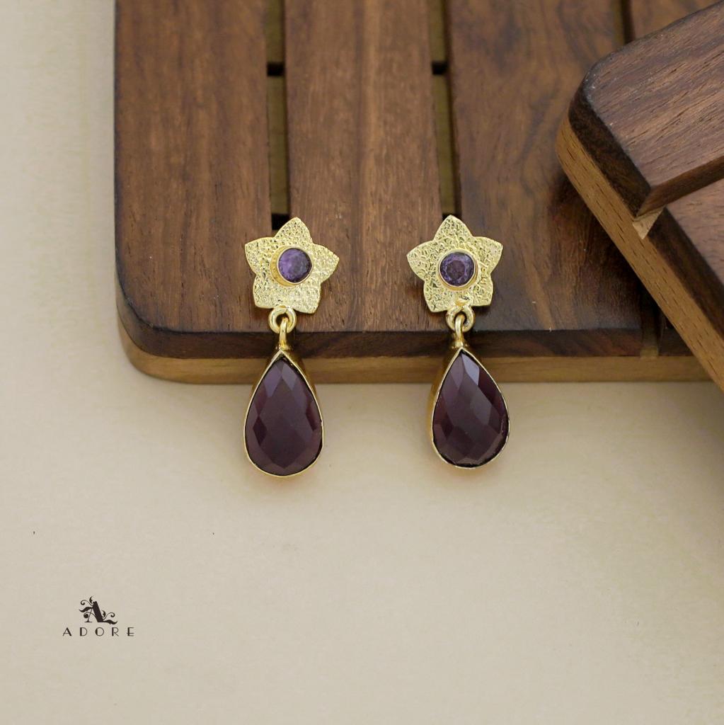 Textured Glossy Floral Rain Drop Earring