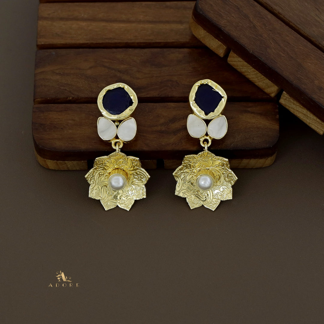 Raw Stone Golden Lotus Pearl Earring