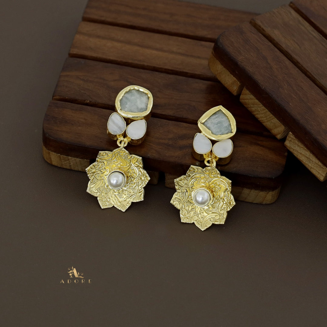 Raw Stone Golden Lotus Pearl Earring