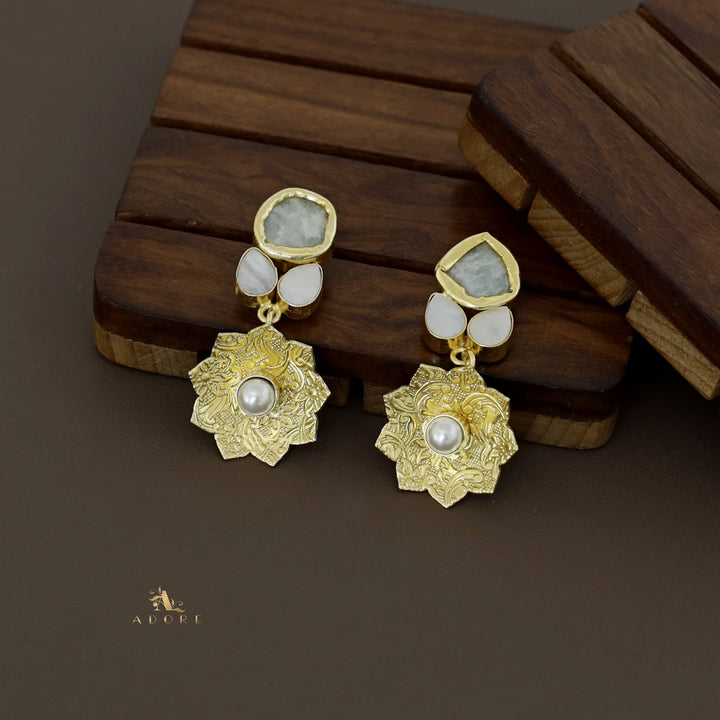 Raw Stone Golden Lotus Pearl Earring