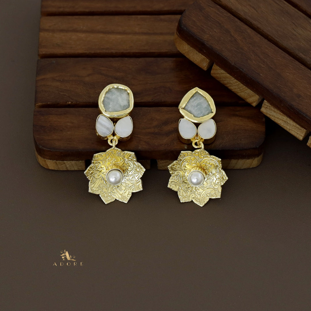 Raw Stone Golden Lotus Pearl Earring