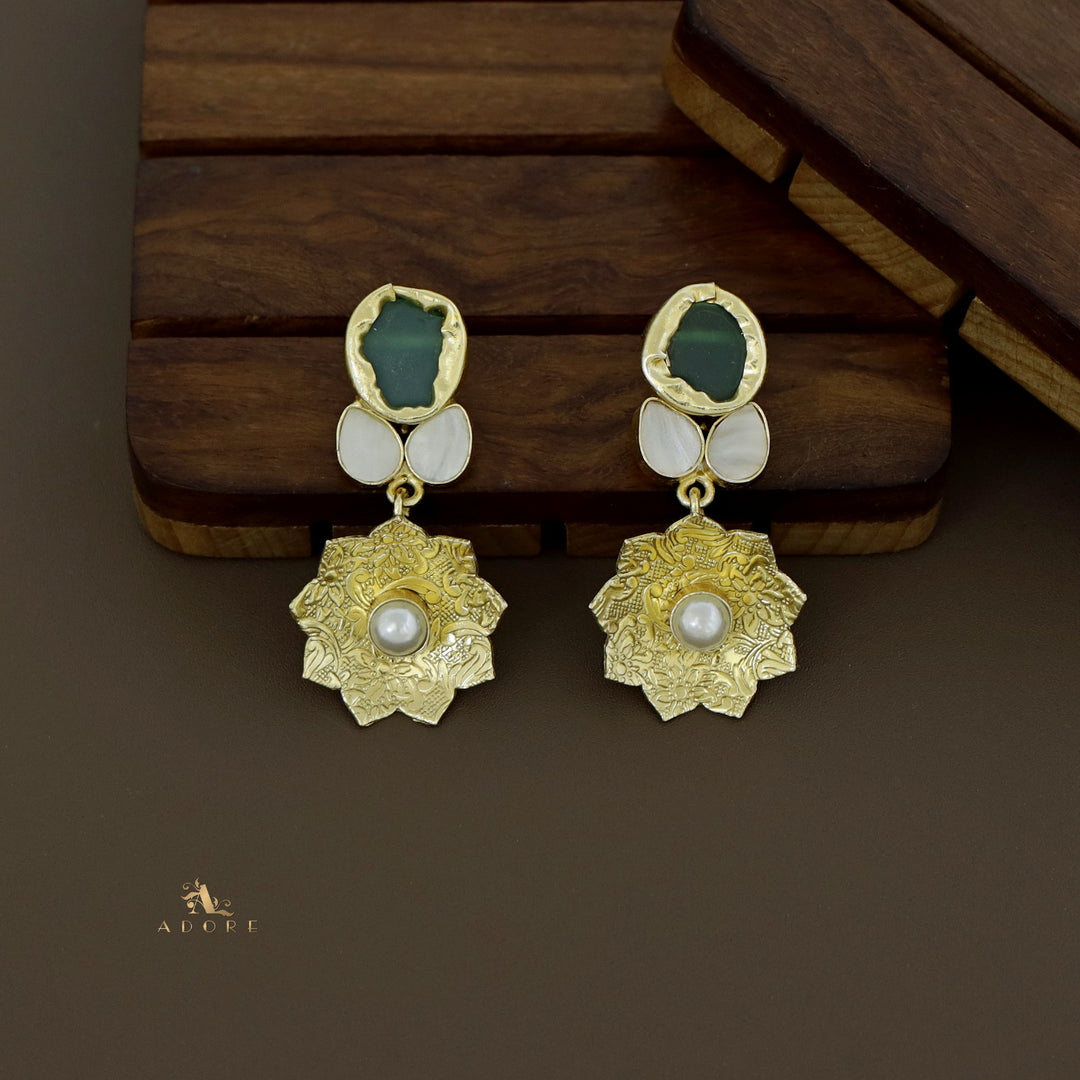 Raw Stone Golden Lotus Pearl Earring