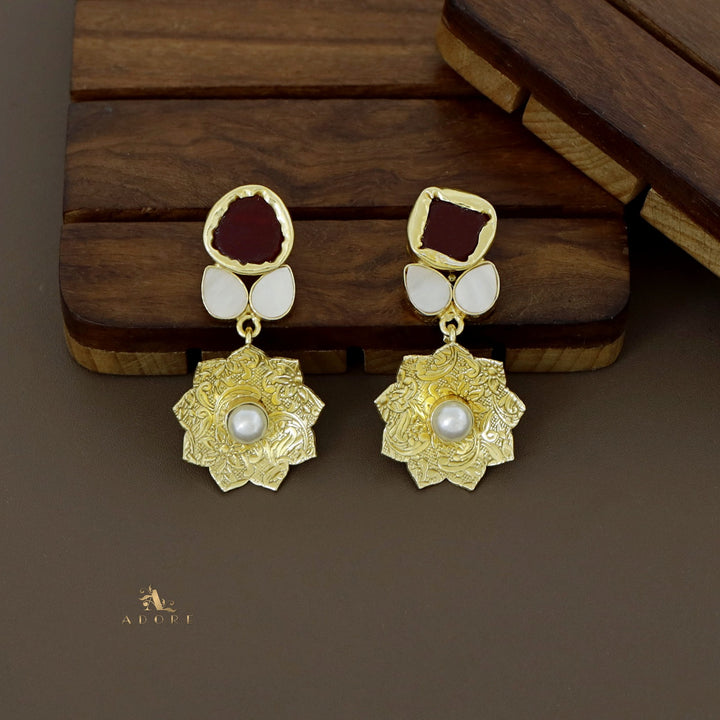 Raw Stone Golden Lotus Pearl Earring