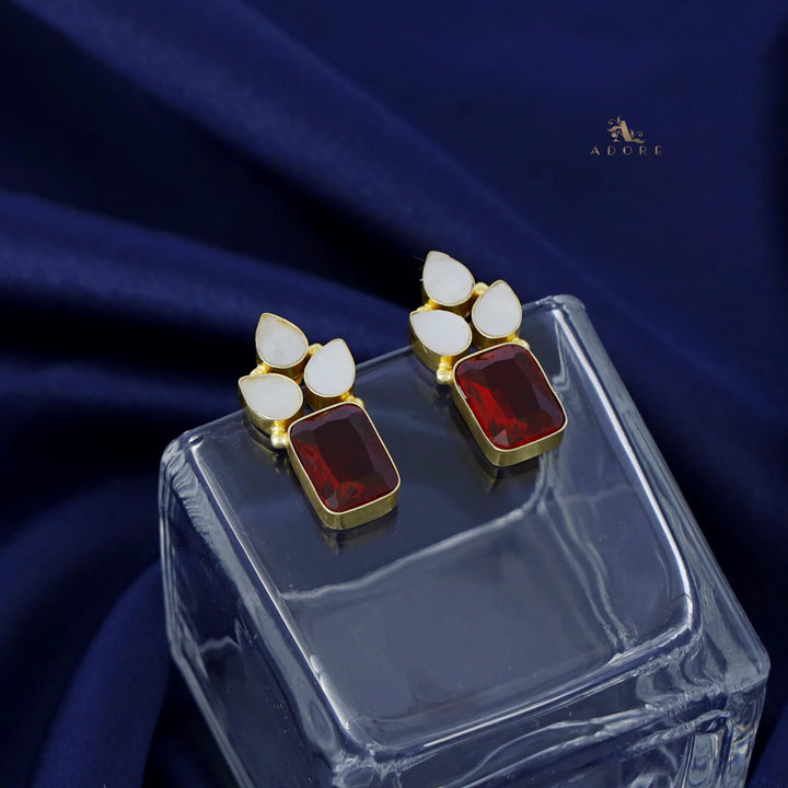 Tri Leaf MoP Glossy Rectangle Earring