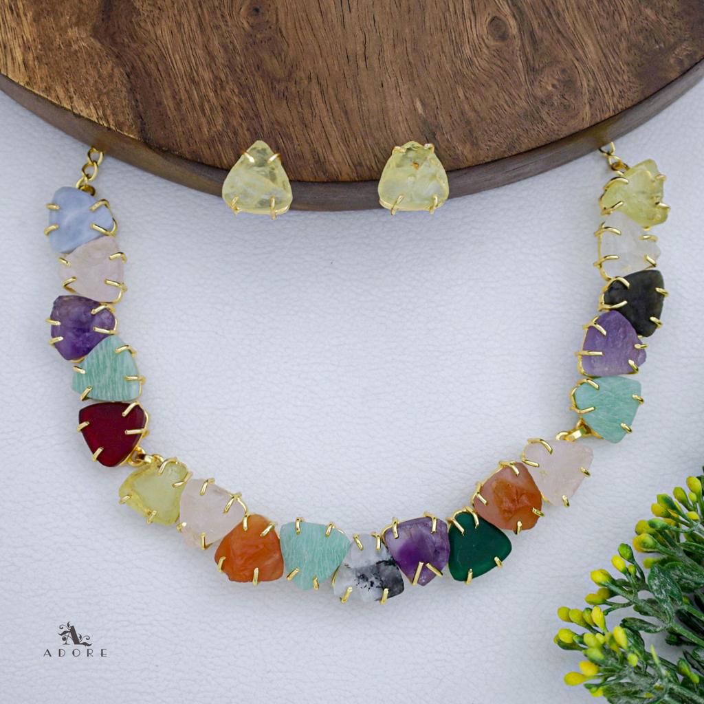 Rithvika Multicolour Raw Stone Neckpiece With Stud