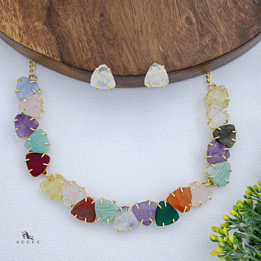 Rithvika Multicolour Raw Stone Neckpiece With Stud