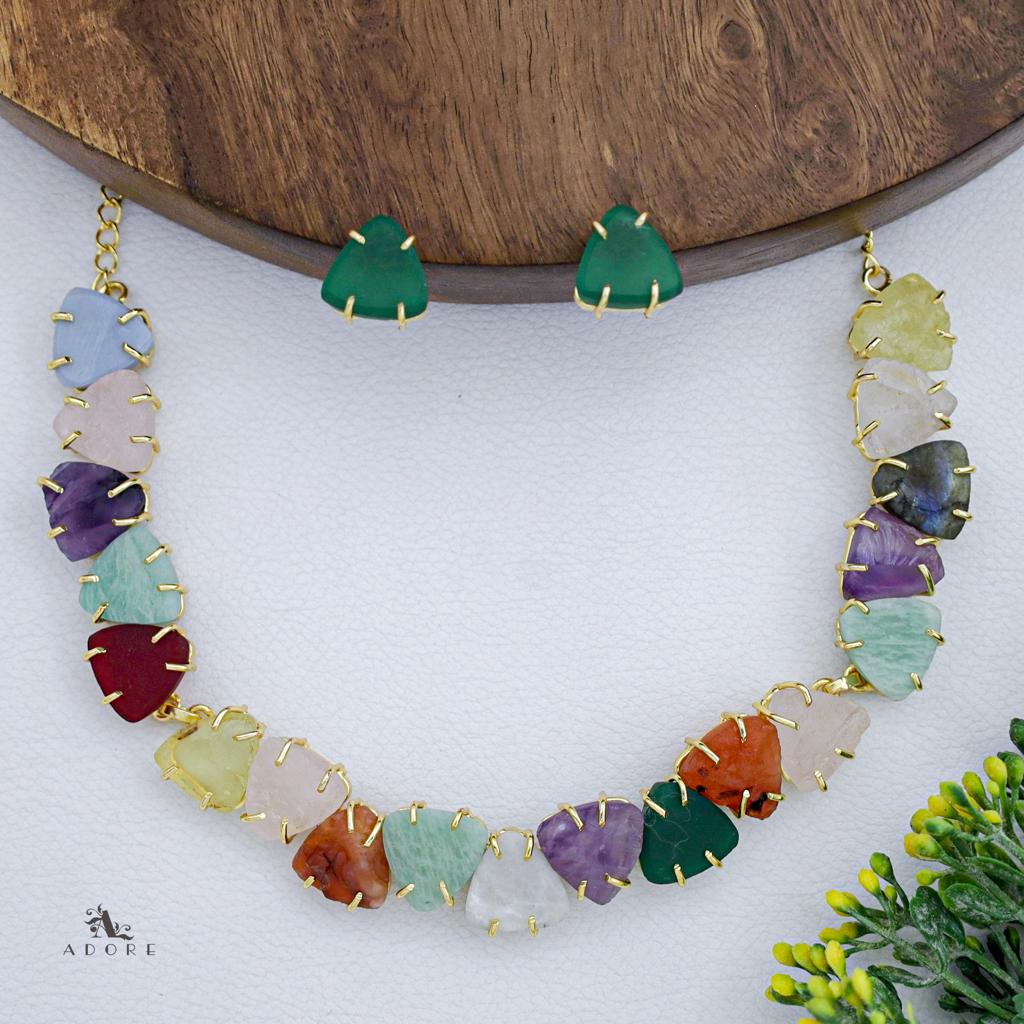 Rithvika Multicolour Raw Stone Neckpiece With Stud