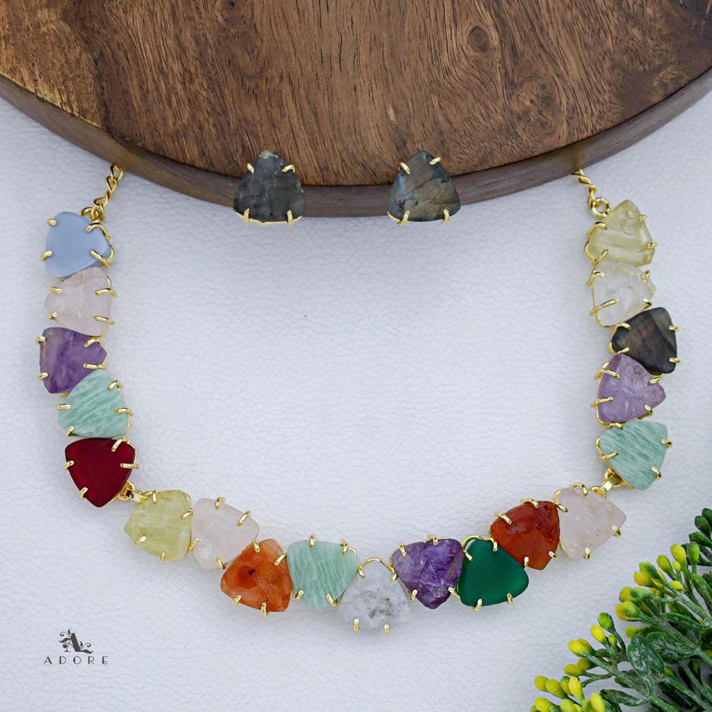 Rithvika Multicolour Raw Stone Neckpiece With Stud