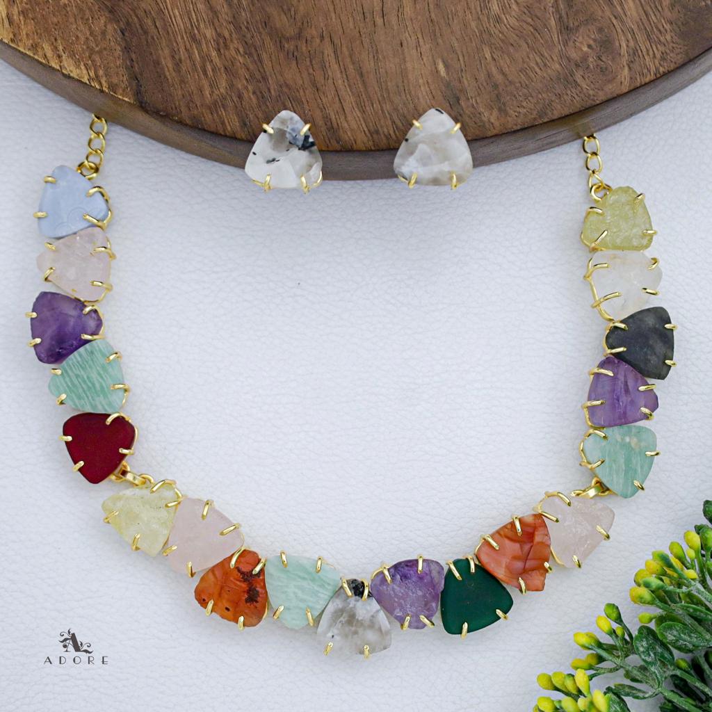 Rithvika Multicolour Raw Stone Neckpiece With Stud