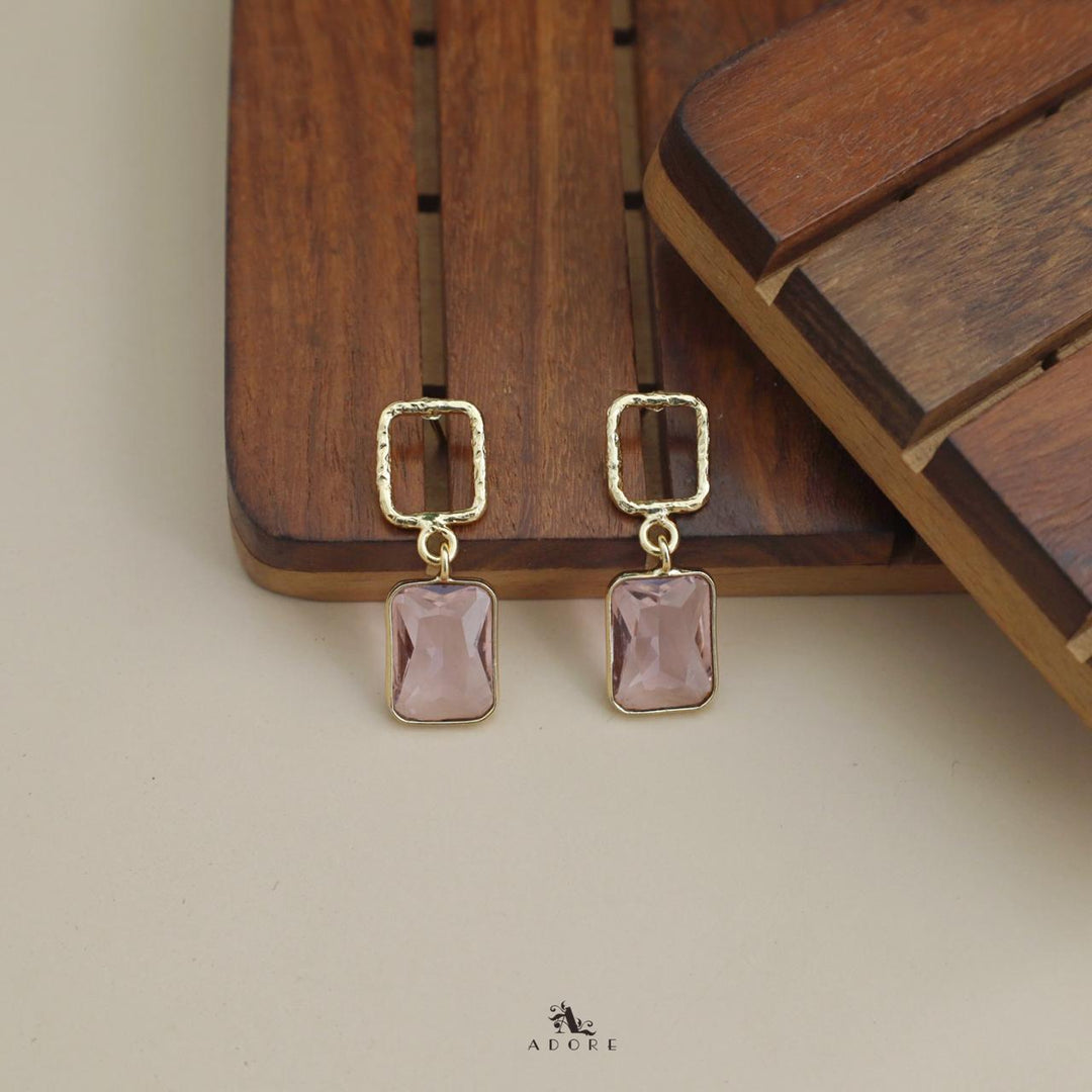 Golden Glossy Textured Rectangle Earring