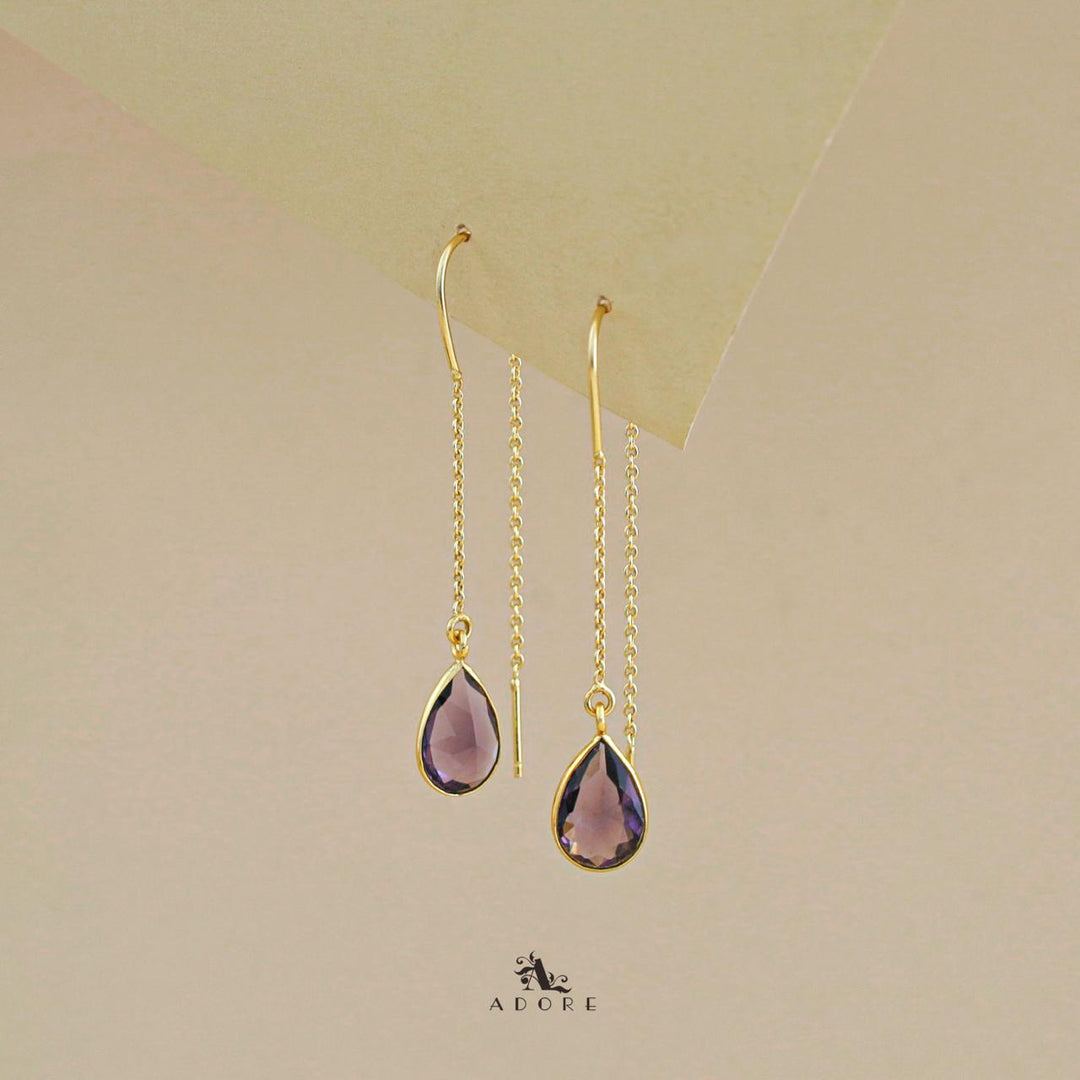 Fiyona Glossy Drop Chain Needle And Thread Earring