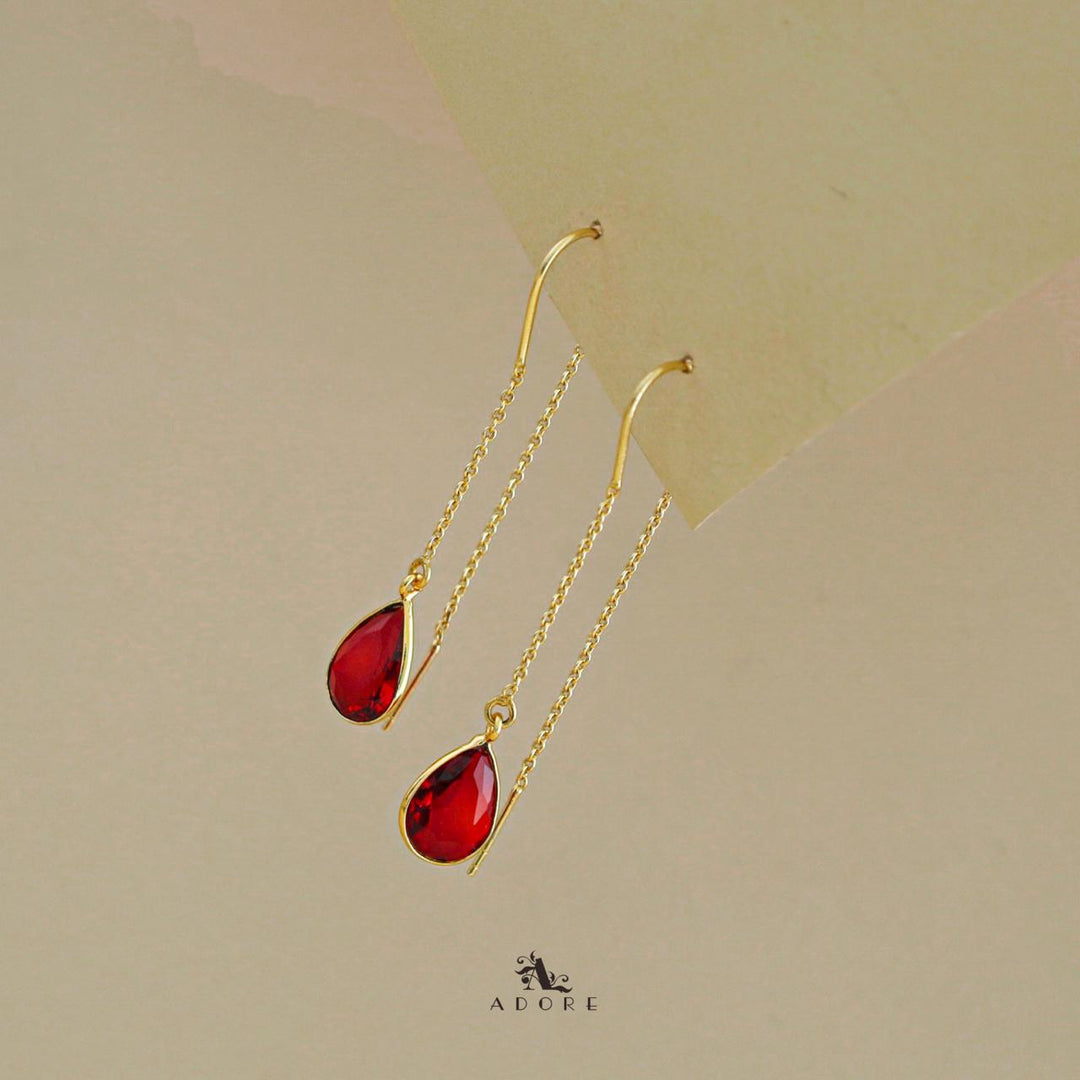 Fiyona Glossy Drop Chain Needle And Thread Earring