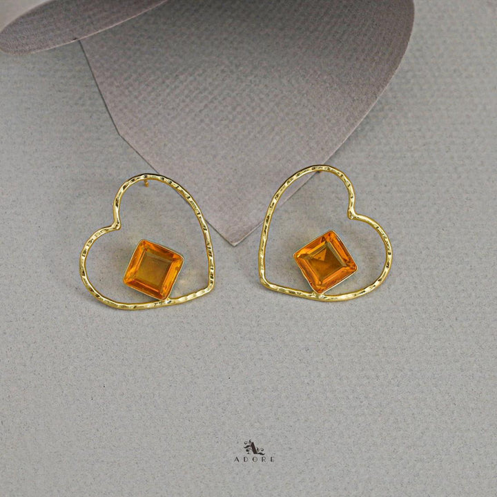 Alagre Golden Heart Glossy Stone Earring