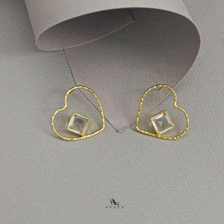 Alagre Golden Heart Glossy Stone Earring