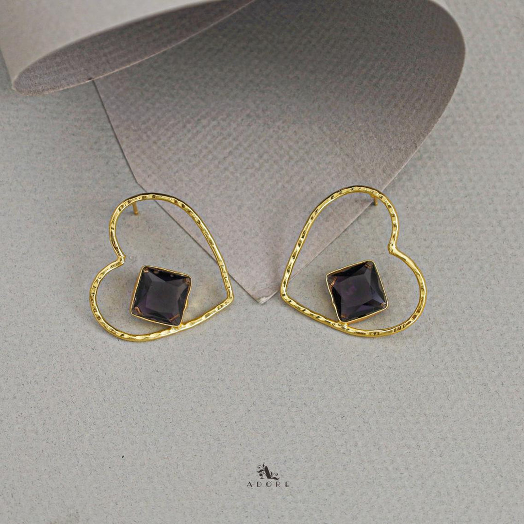 Alagre Golden Heart Glossy Stone Earring