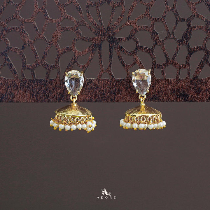 Althaia Drop Glossy Stone Pearl Jhumka