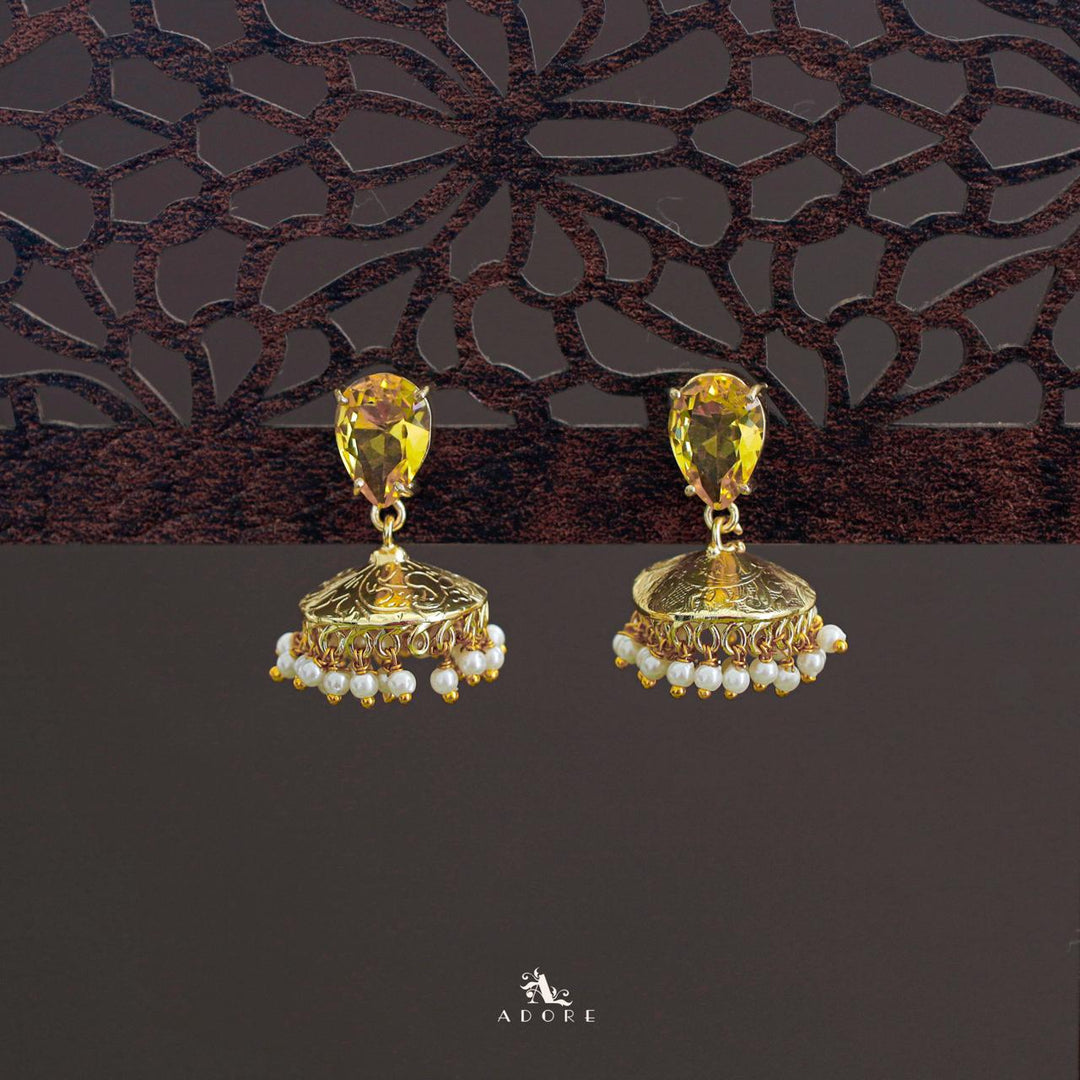 Althaia Drop Glossy Stone Pearl Jhumka