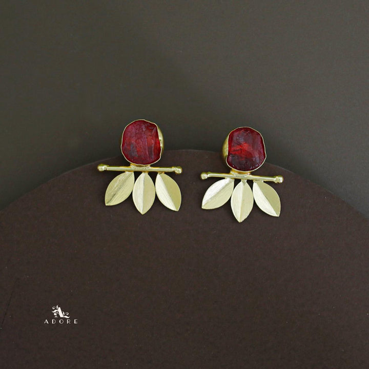 Tri Leaf Raw Stone Earring