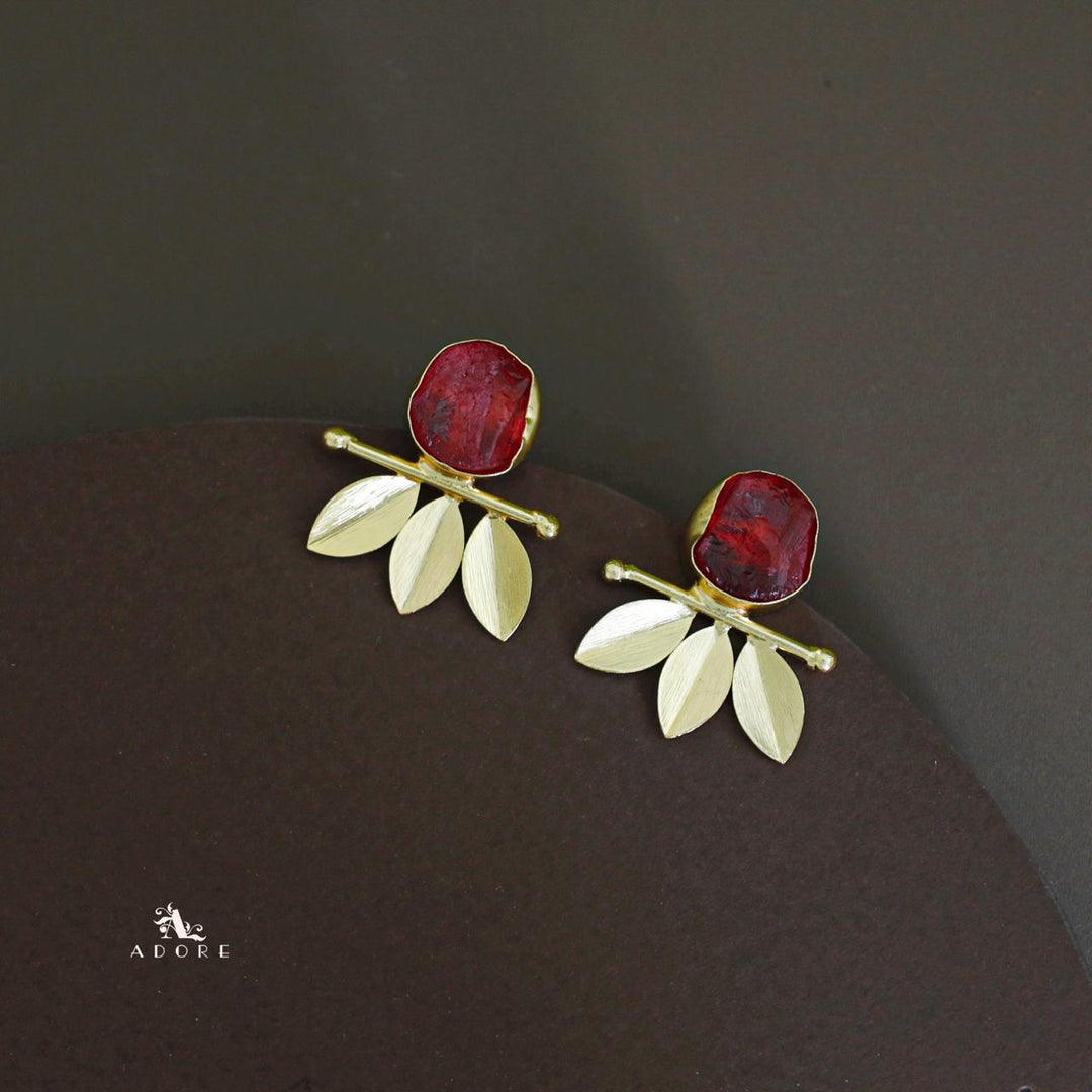 Tri Leaf Raw Stone Earring