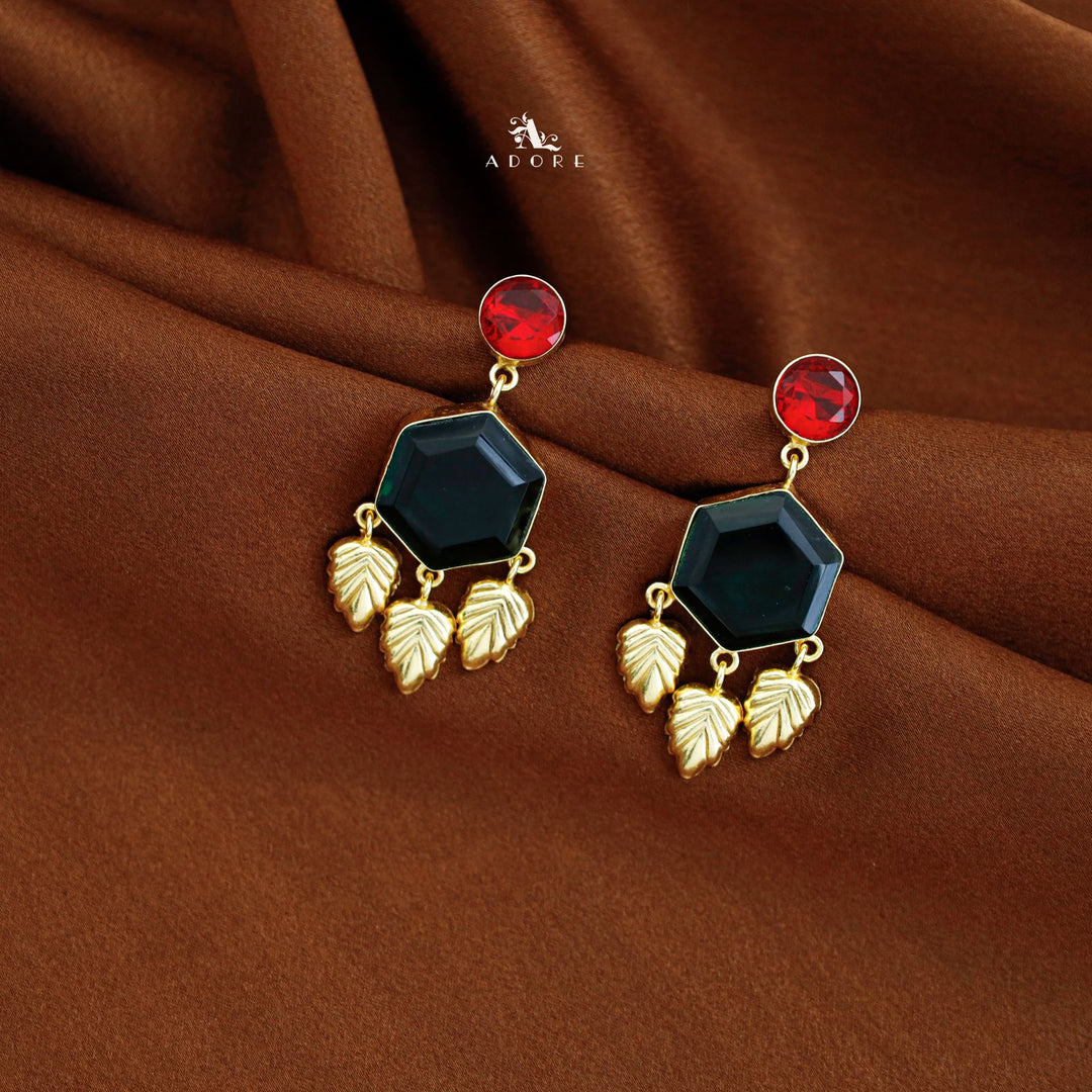 Hexa Glossy Tri Golden Leaf Earring