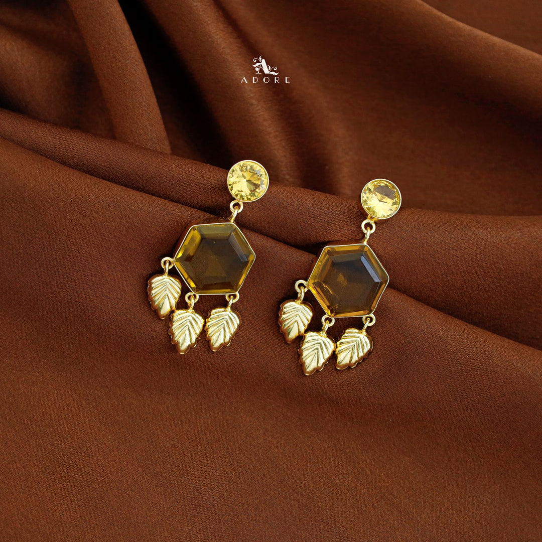 Hexa Glossy Tri Golden Leaf Earring